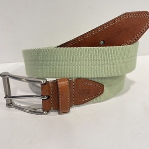 MARTIN DINGMAN Green Canvas Brown Leather Belt Solid Roller Buckle Men's Size 38